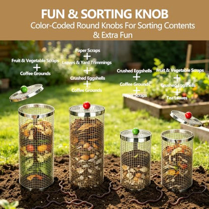 4PCS Underground Worm Composting Bin, Small Round Metal Stainless Steel