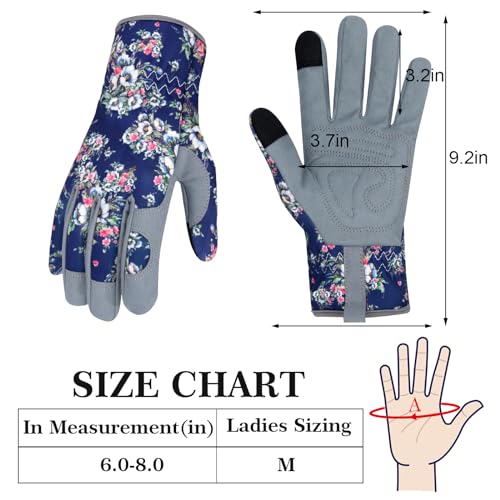 Leather Gardening Gloves for Women Thorn Proof Garden Gloves Touch Screen Working Gloves Gifts,M - color: Blue