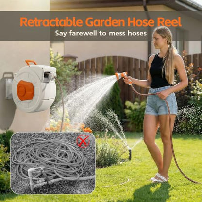 Retractable Garden Hose Reel 100 FT, 1/2" Heavy Duty Garden Hose - color: White & Orange