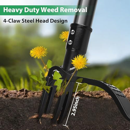 4-Claw Steel Weed Puller Tool, Heavy Duty Stand Up Weeder with Long Handle 46” for Easily Remove Weeds Without Bending, Pulling or Kneeling(Black)