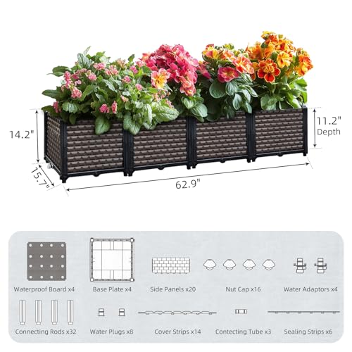 Large Planters for Outdoor Plants 14" Tall Planter Box, 62.9"L x 15.7"W - size: 62.9"(l) X 15.7"(w) X 14.2"(h)