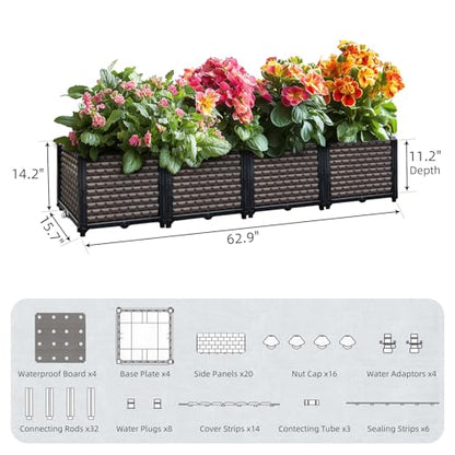 Large Planters for Outdoor Plants 14" Tall Planter Box, 62.9"L x 15.7"W - size: 62.9"(l) X 15.7"(w) X 14.2"(h)