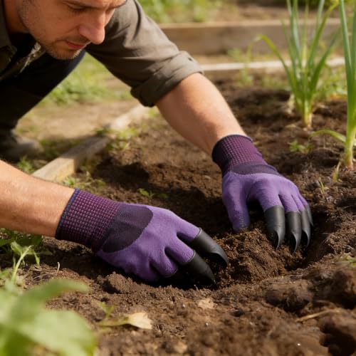 Gardening Gloves with Claw,Planting Waterproof Gardening Gloves,for Digging in The Garden, - color: Purple