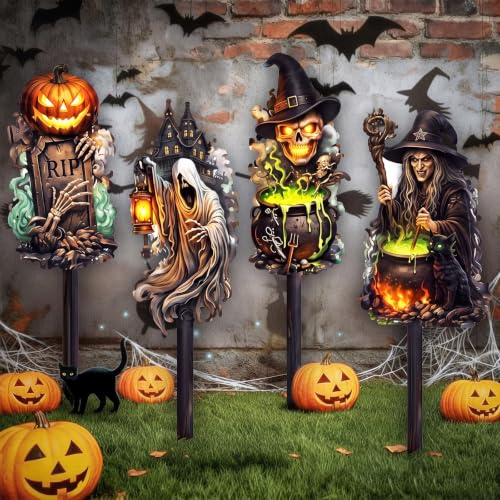 4 Pcs Outdoor Halloween Decors Large Halloween Metal Yard Signs - style: Halloween
