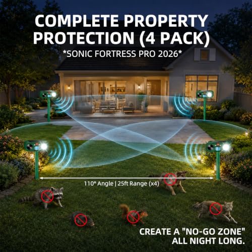2026 New Sonic Fortress Pro Deer Repellent Motion Activated Cat Deterrent Outdoor Solar Ultrasonic Animal Repeller with Strobe Light for Skunk Rabbit Raccoon Squirrel Fortress Pro for Yard Garden(4)
