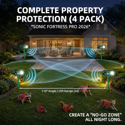 2026 New Sonic Fortress Pro Deer Repellent Motion Activated Cat Deterrent Outdoor Solar Ultrasonic Animal Repeller with Strobe Light for Skunk Rabbit Raccoon Squirrel Fortress Pro for Yard Garden(4)