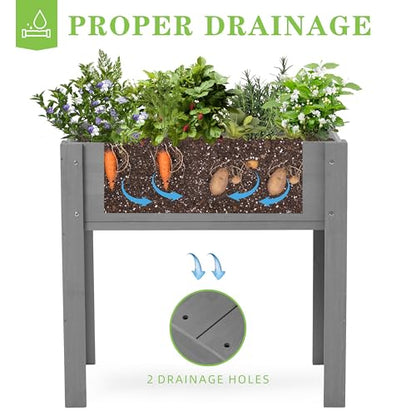 Raised Garden Bed with Legs, 31x16x31'', Outdoor Wood Elevated Planter Box, Grey Cedar, Thick Legs, w/Liner - size: 31x16x31in (1 Unit)