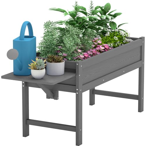 HDPE Raised Garden Bed with Legs, 49x21x27in All-Weather Heavy Duty Planter Box, Outdoor Elevated Garden Bed for Seeds, Herb, Flower, Vegetable (Grey) - color: Gray, size: 49x21x27in
