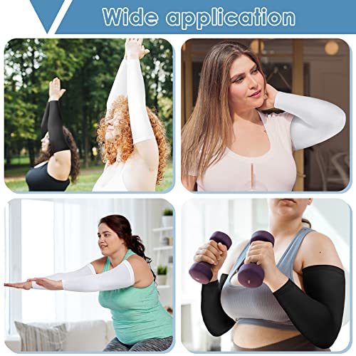 Chuarry 4 Pairs Plus Size Cooling Arm Sleeves for Women Men UV Sun Protection Oversized Flabby Arm Wraps - color: Black, White