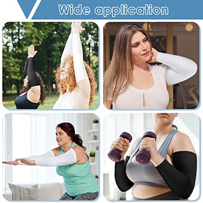 Chuarry 4 Pairs Plus Size Cooling Arm Sleeves for Women Men UV Sun Protection Oversized Flabby Arm Wraps - color: Black, White