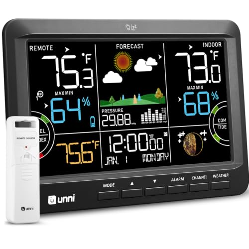 Weather Station Indoor Outdoor Thermometer Wireless Atomic Clock Black - color: Black