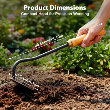All-Steel Hardened Hollow Hoe, 2026 Japanese Garden Hand Hoe/Sickle Weed Puller Tool, Sharp Composite Steel Hand Weeder with Wood Handle for Digging, Loosening Soil & Planting