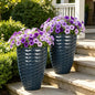 19" Resin Tall Outdoor Planters for Plants Set of 2, Costal Wavy Pot - color: 19"h-navy Blue Wavy