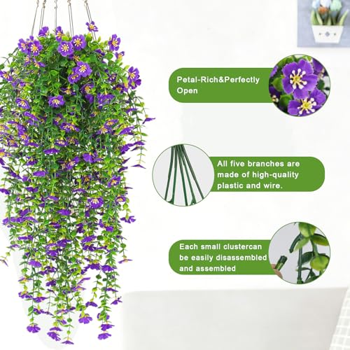RECUTMS Artificial Hanging Flowers for Outdoors 4Pc Silk Daisy Plant Purple - color: Purple