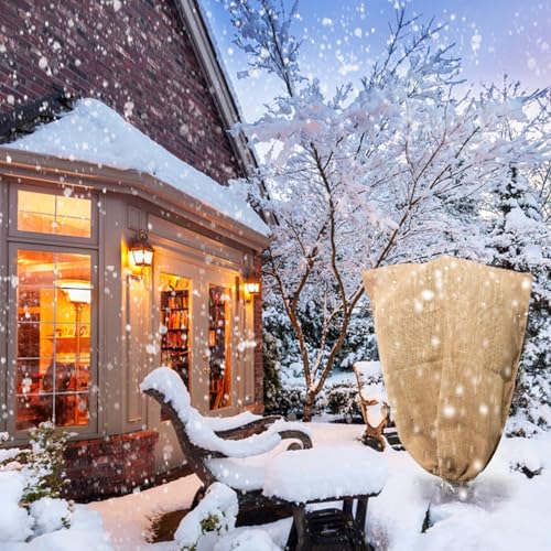 Winter Burlap Plant Cover Bag, Large Burlap Bags with Drawstring, Reusable Jute Sack,Frost Cloth Cold Freeze Protection Cover Bags Tree Freeze Blanket for Outdoor Plants, Shrubs, Bushes(32x47") - size: 32x47"