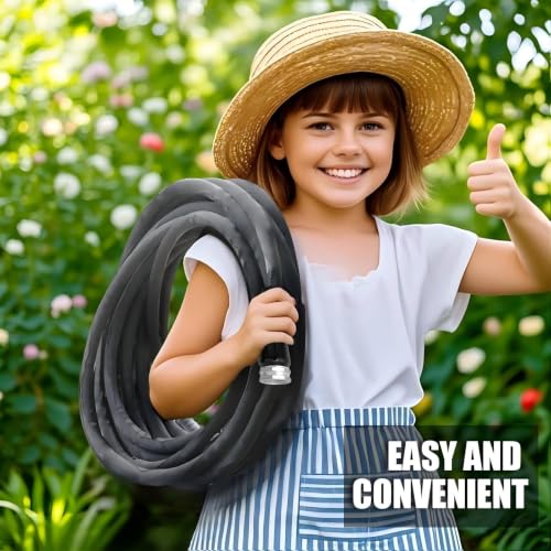 Non-Expandable Garden Hose 25feet, with 10 Function Hose Nozzle, Tough & Flexible, Lightweight, Crush Resistant Fittings, Kink & Tangle Free, Rust Proof - size: 25FT