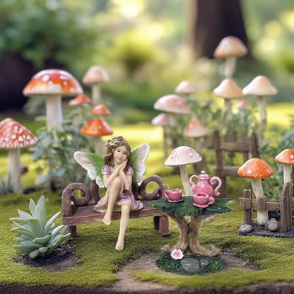 3 Pcs Miniature Garden Furniture Miniature Table and Chairs Set Fairy Garden Accessories Outdoor Mini Resin Furniture Kit Micro Landscape Decor Tea Set for Fairies and Garden Gnomes DIY Craft Gift