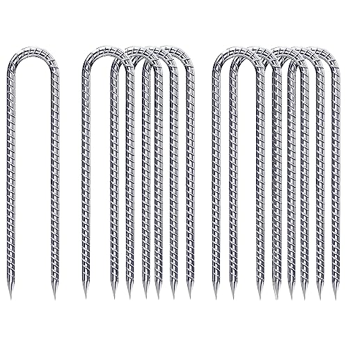 Rebar-Stakes-12-Inch-Galvanized, U Hook Trampoline Stakes 10 Pack Ground Anchors Tent Stakes Heavy Duty for Plants Anti-Rust Landscape Fabric Stakes Artificial Turf - color: U-HOOK-Silver-8mm, size: 10pcs