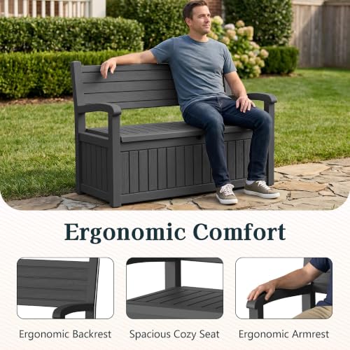 Outdoor Bench, Waterproof Garden Storage Bench, 110 Gallon Deck Box