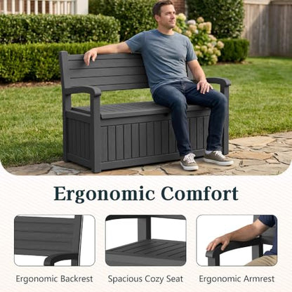 Outdoor Bench, Waterproof Garden Storage Bench, 110 Gallon Deck Box