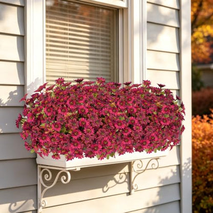 15PCS Artificial Fall Flowers for Outdoors, UV Resistant Fake Mums - color: Burgundy Daisies & Burgundy Violets