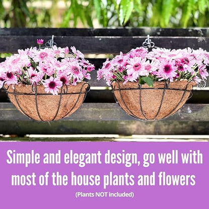 ShopLaLa Hanging Wall Planters (10 in, 4 Pack) Black Coco Liner Flower Pots - size: 10" (25cm) x 4 Pack