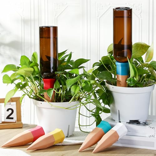 SiliFine 6 Sets Terracotta Watering Spikes,Brown and Mixed Color - color: Brown and Mixed Color
