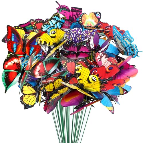 Augshy Butterfly Decorations, 75 Pcs Butterfly Stakes PVC Waterproof Decorative Colorfuli Garden Stakes for Indoor/Outdoor Christmas Yard Decor - style: Multicolor