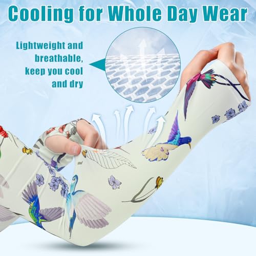 Gardening Sleeves for Women UV Sun Protection with Thumb Hole Anti-Scratch - color: Light Green Bird