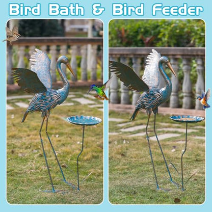 Large Heron Outdoor Statues with Leaf Tray - color: Blue & Gold-heron