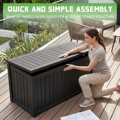 PatioZen 200 Gallon Deck Box Lockable Waterproof UV Resistant Black - color: Black, size: 200 Gallon