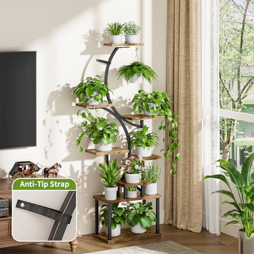 BACEKOLL Plant Stand Indoor with Grow Light, 8 Tier Corner Plant Shelf Tall