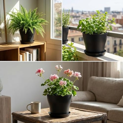 8inch Plant Pot with Large Drainage Holes &Saucer for Indoor Outdoor Plants - color: Black