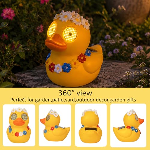 Solar Duck Garden Statue，Outdoor Duck Decor with Solar Moving Led Eyes - style: Garden