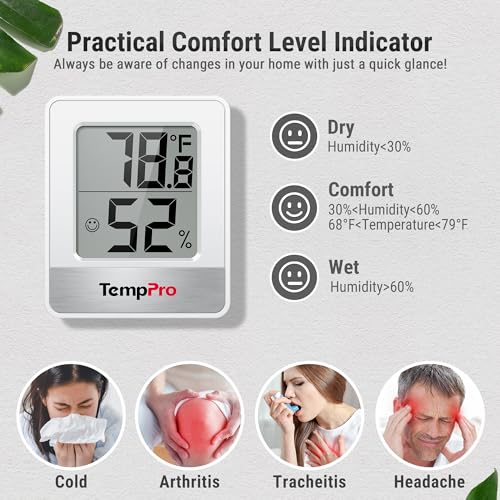 TempPro TP49 2 Pack Digital Hygrometer Indoor Thermometer - color: White Indoor Thermometer