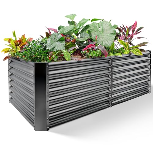 Land Guard 8×4×2 ft Galvanized Raised Garden Bed Kit, Galvanized Planter Raised Garden Boxes Outdoor, Large Metal Raised Garden Beds for Vegetables(Grey)… - color: 3-grey, size: 8×4×2ft（Rectangular）