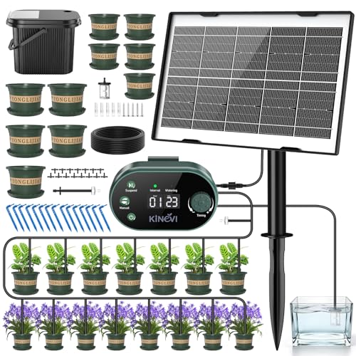 Solar Drip Irrigation System Kit, Auto Plant Waterer for 15 Pots - color: 307 + 1 bucket + 10 flowerpots
