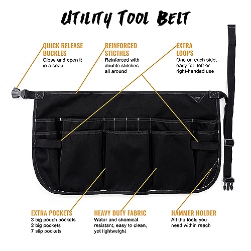 Under NY Sky Tool Pouch, 12 Pockets, 2 Loops and Hammer Loop, Black - color: Tool Belt Black