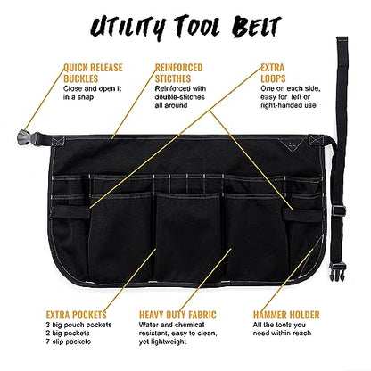 Under NY Sky Tool Pouch, 12 Pockets, 2 Loops and Hammer Loop, Black - color: Tool Belt Black