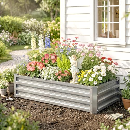 Outsunny 4' x 2' x 1' Galvanized Raised Garden Bed, Silver - color: Silver