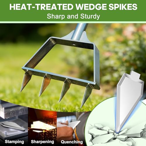 Heavy Duty Steel 4 Conical Spike Lawn Aerator for Compacted Clay, Non-Clog - color: GREEN