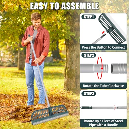 2 in 1 Artificial Turf Rake, 32-61" Turf Brush Broom for Artificial Grass