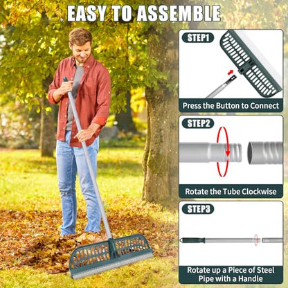 2 in 1 Artificial Turf Rake, 32-61" Turf Brush Broom for Artificial Grass