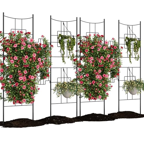 Garvee 2 PCS 51"x66" Black Metal Garden Trellis, Elegant Baroque Scrollwork Decorative Privacy Screen for Outdoor Spaces, Climbing Plant Support for Roses, Vines, Flowers and Garden Decor - color: Black (2 in 1)-2 Pack, size: 67"H x 51"W