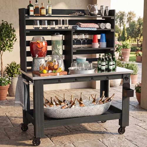 GDLF Large Potting Bench Table, Outdoor Kitchen Island with Stainless Top