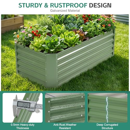 Galvanized Steel Raised Garden Bed, 4x2x1.4ft, 2Pack, Green - color: Olive Green, size: 4×2×1.4 ft (2 Packs)