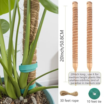 2 Pack Bendable Moss Pole 20 Inch, Monstera Plant Support Stake,Coco Coir Pole Sticks for Indoor Plants,Climbing Potted Plants，Pothos, Philodendron with Plants Ties - size: 2-Pack 20in