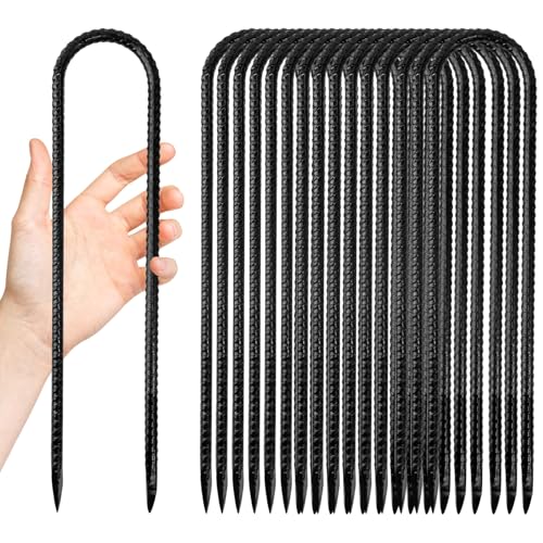 Anothera 16 Pack Steel Rebar Stakes, 12-Inch Heavy Duty U Hook Metal Stake - color: U-Hook, size: 16pcs