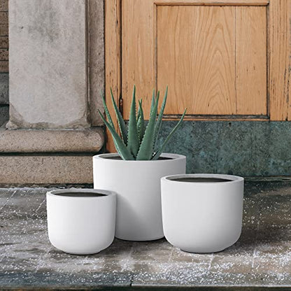 Kante Set of 3 White Concrete Capsule Planters 13.1" 11" 9" Dia - color: White, size: 13.1"Dia, 11.0"Dia, 9.0"Dia (Set of 3)