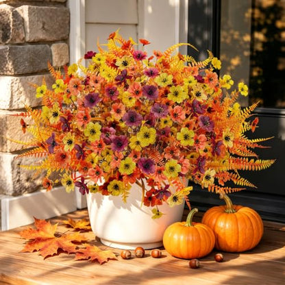 Der Rose 24Pcs Artificial Fall Flowers for Outdoors, Fake Mums and Ferns